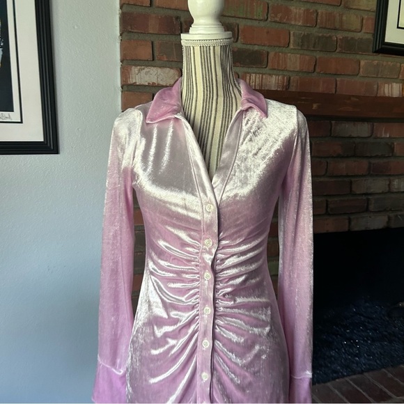 Free People Shayla Velvet Long Sleeve Mini Dress in Classic Pink Sz XS - Picture 5 of 10